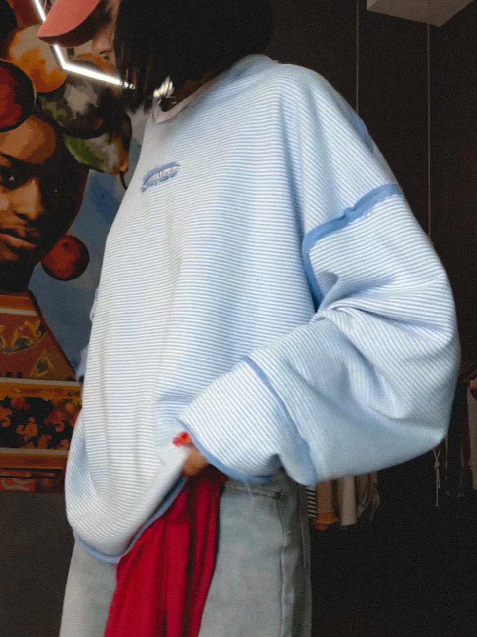 Athvotar Athvotar Street Wind Outside The Stitched Striped Edgy Women Loose Comfortable Lazy Trend Set Long-Sleeved Top