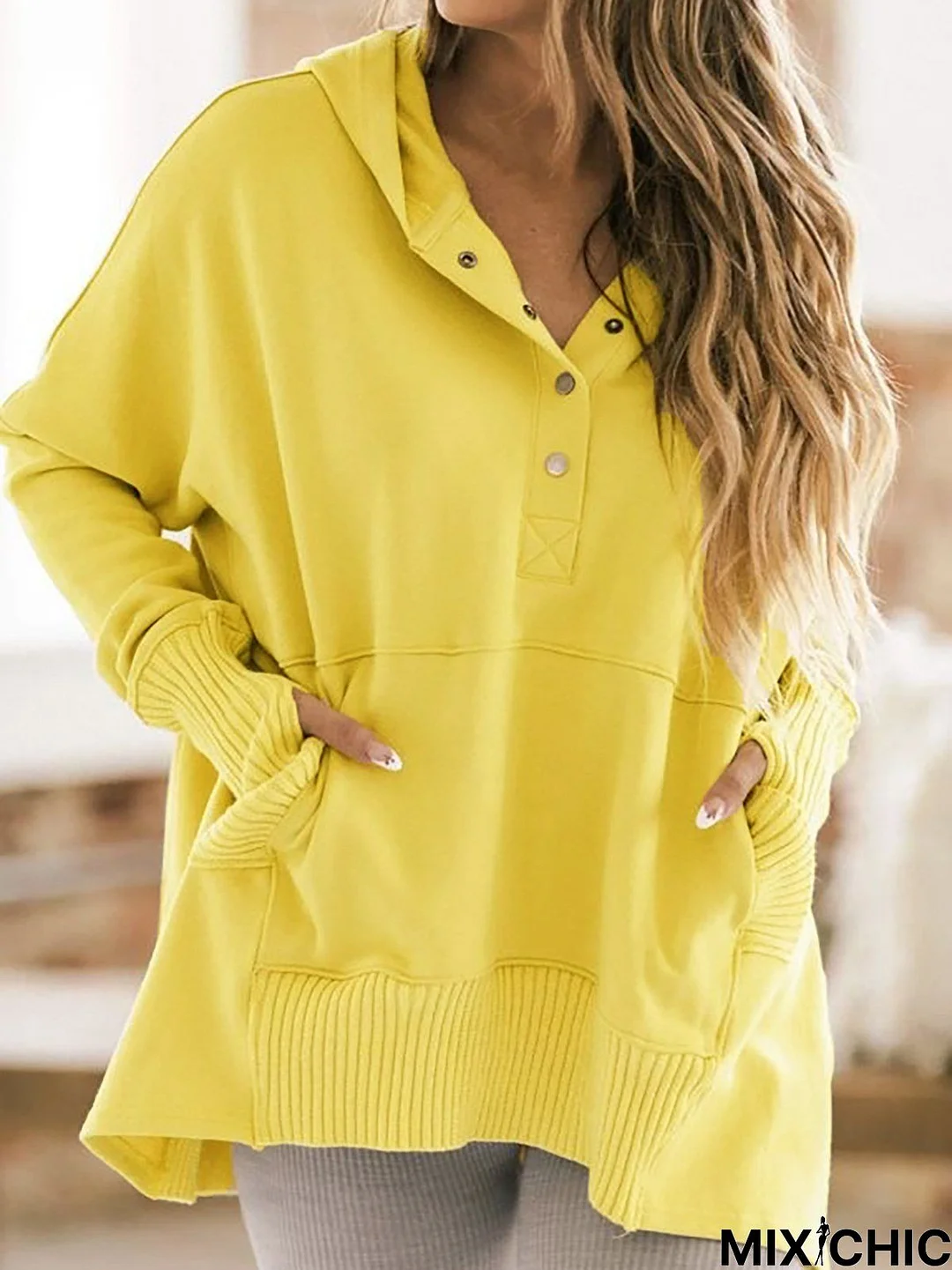 Vacation Casual Loose Raglan Sleeve Solid Color Oversized Hoodie Sweatshirt