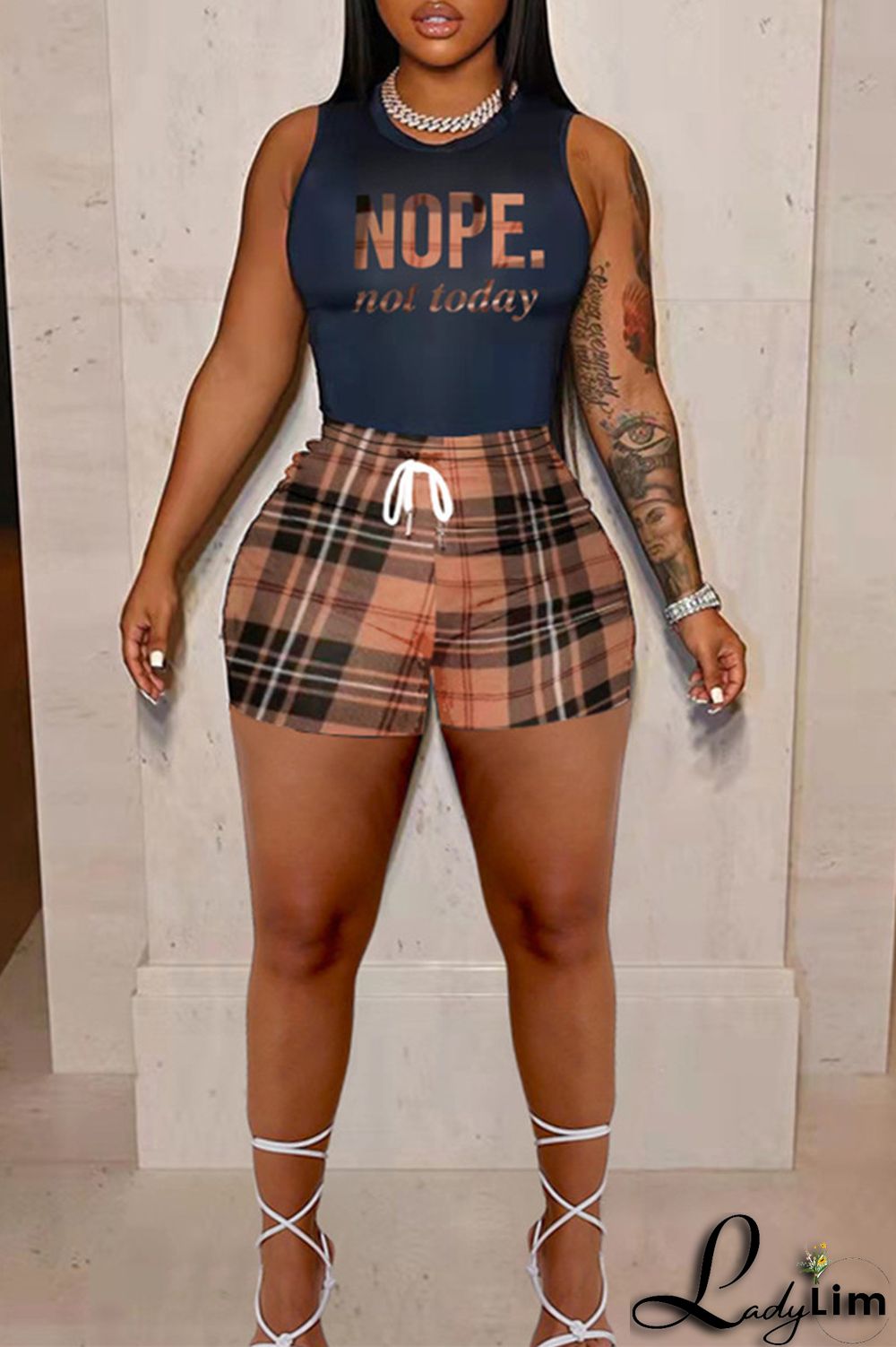 Red Fashion Casual Letter Print Basic O Neck Plus Size Two Pieces