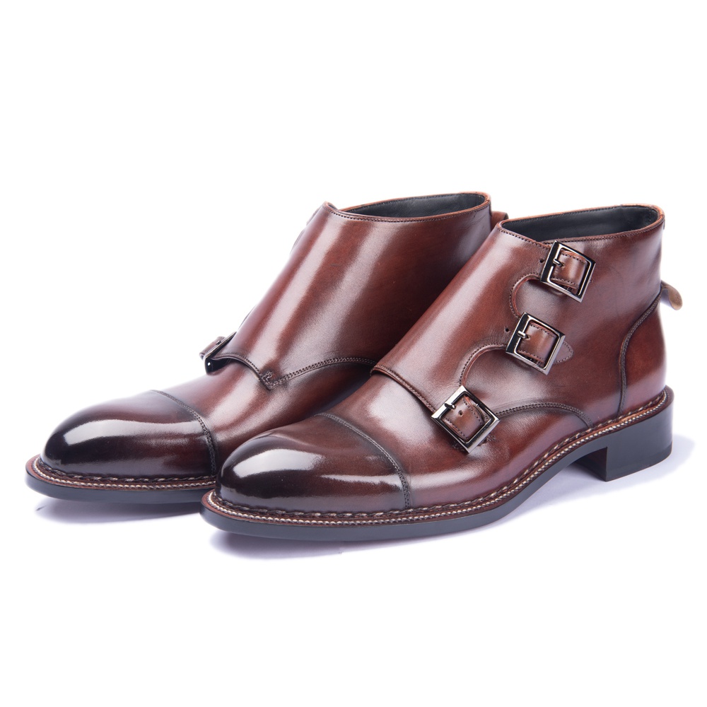 TAAFO Men's Ankle Boots Leather Buckle Zipper Motorcycle Military Ankle Boots For Men Oxfords Shoes