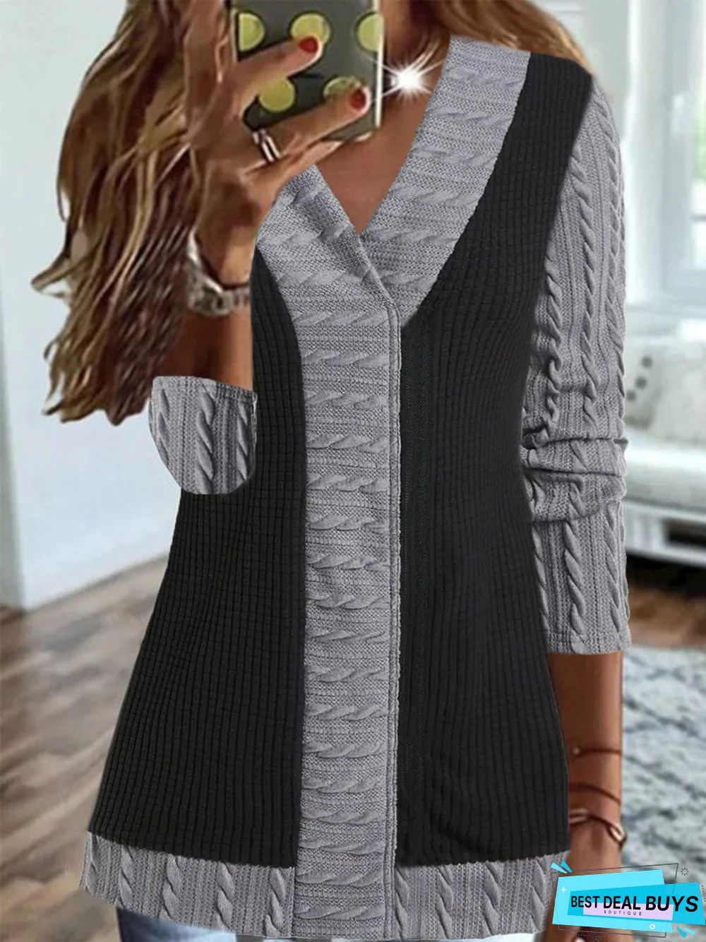 Casual V Neck Long sleeve Loose Top tunic