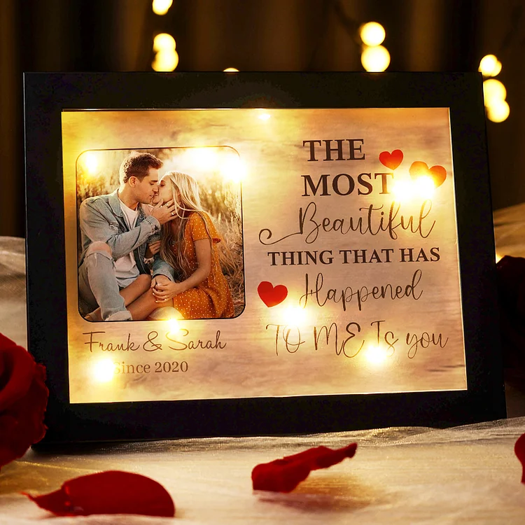 Photo-Personalized Couple Frame Custom Name And Date Set With LED Night Light Anniversary Gift For Couple