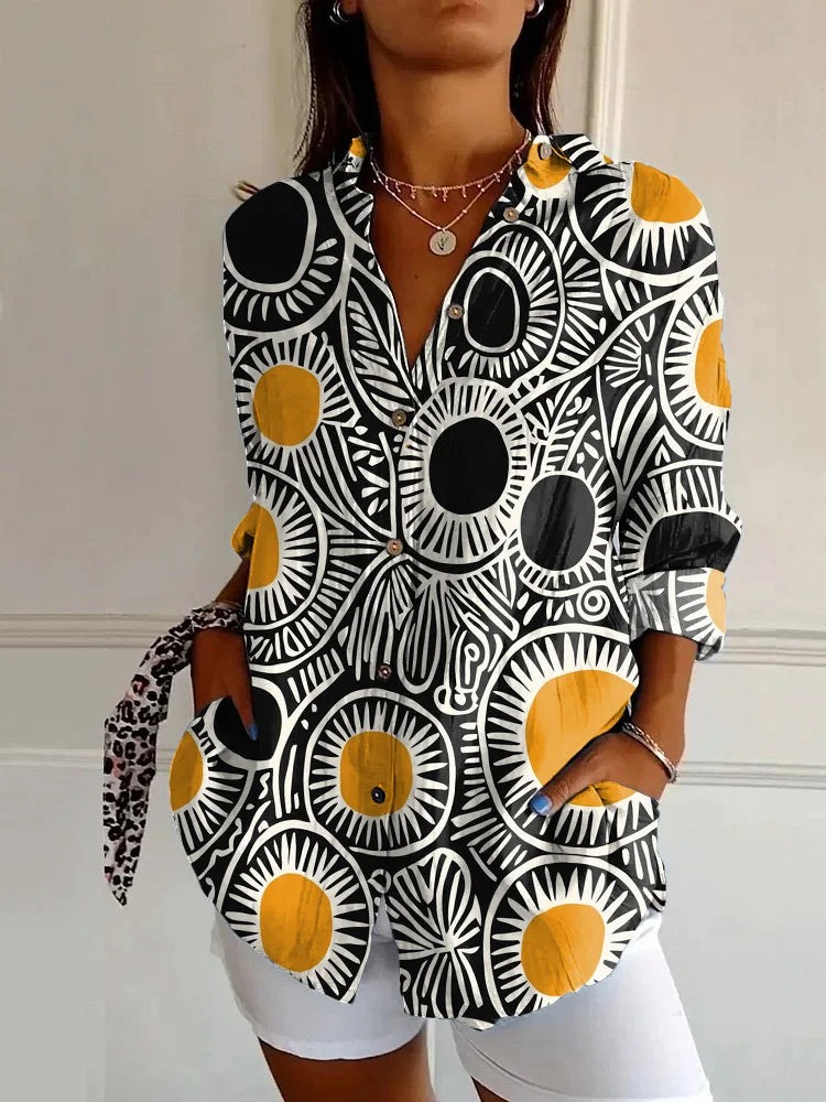 Vintage Colorful Roundness Abstract Art Print Casual Long-sleeved Shirt
