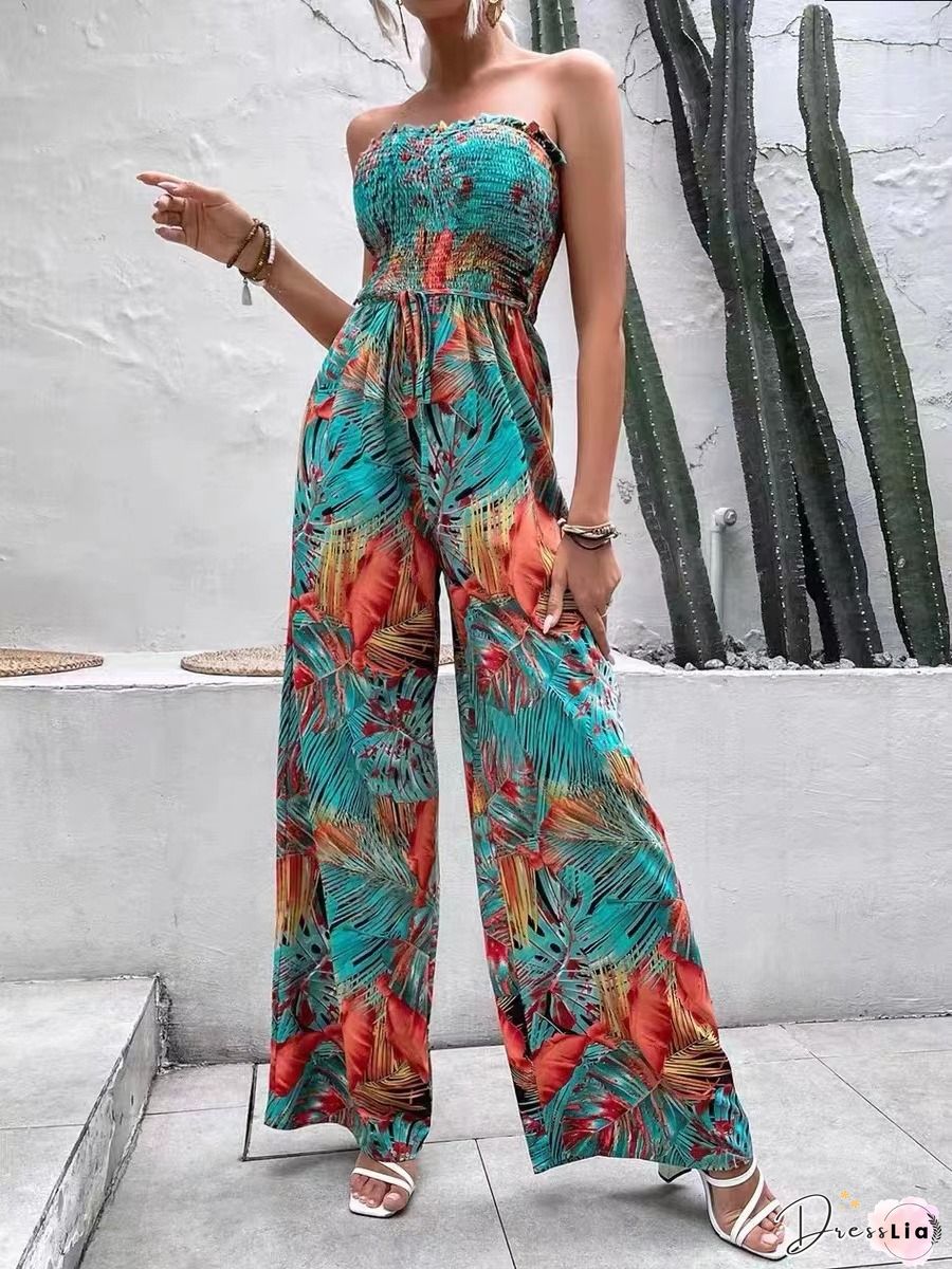 Floral Print Ruffle Bottom Jumpsuit