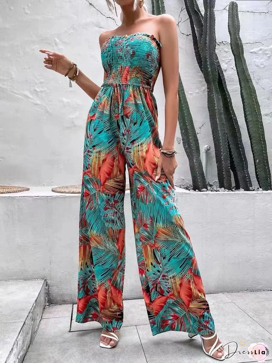 Floral Print Ruffle Bottom Jumpsuit