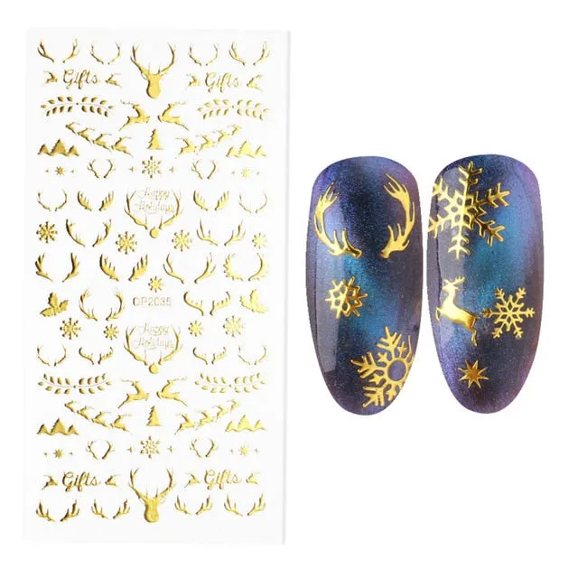 Nail Stickers Embossed 5D Christmas Snow Butterfly Designs Back Glue Nail Decals Decoration Tips For Beauty Salons-Nail Inspo