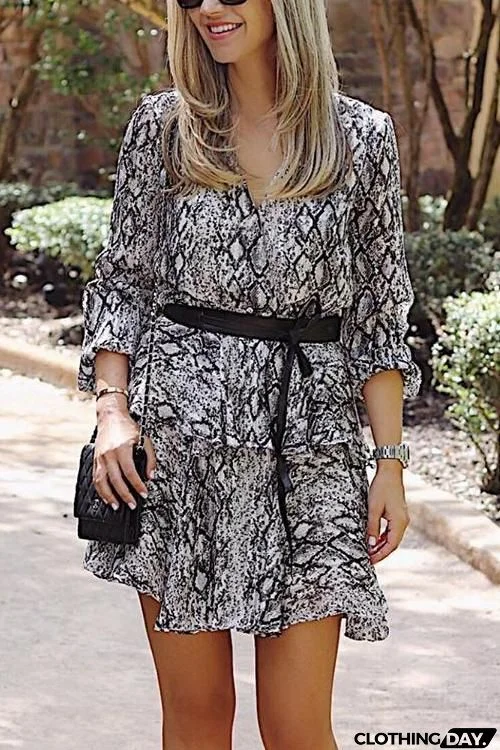 Snake Print Long Sleeve Mini Dress