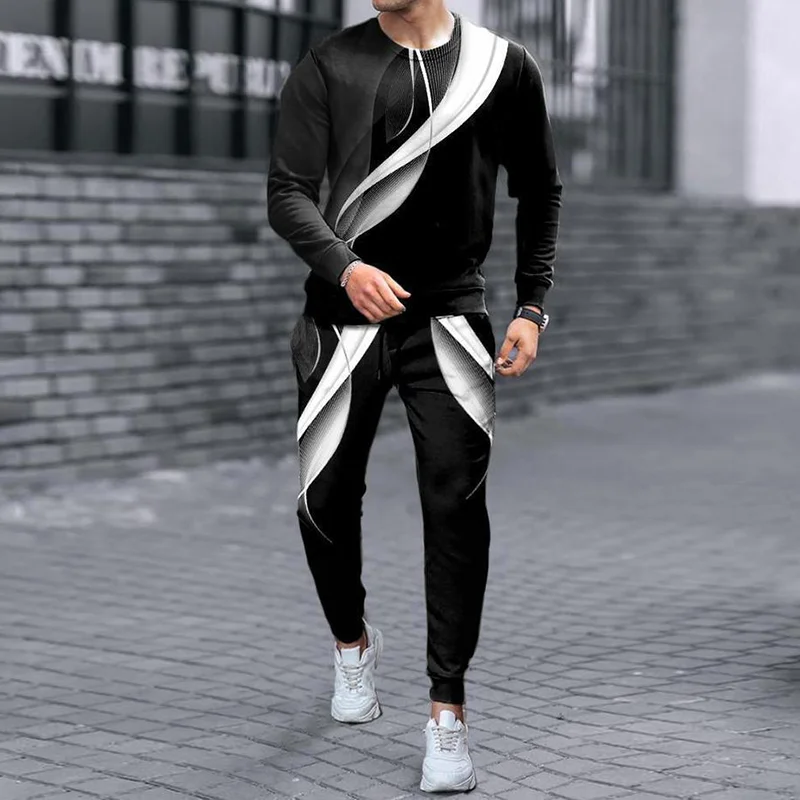 Men's Personalized Colorblock Sweatshirt And Pants Two Piece Set