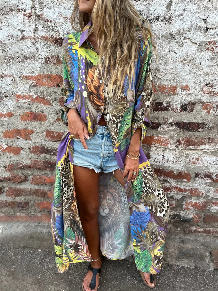 NEW🔥 2025 Women's Long Printed Design Vacation Shirt