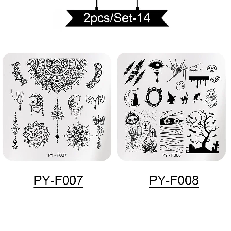 PICT YOU Stamping Plates Kits Striped Line Flowers Stamp Plate Tropical Geometry Lace Halloween Pumpkin Nail  Image Plate-Nail Inspo