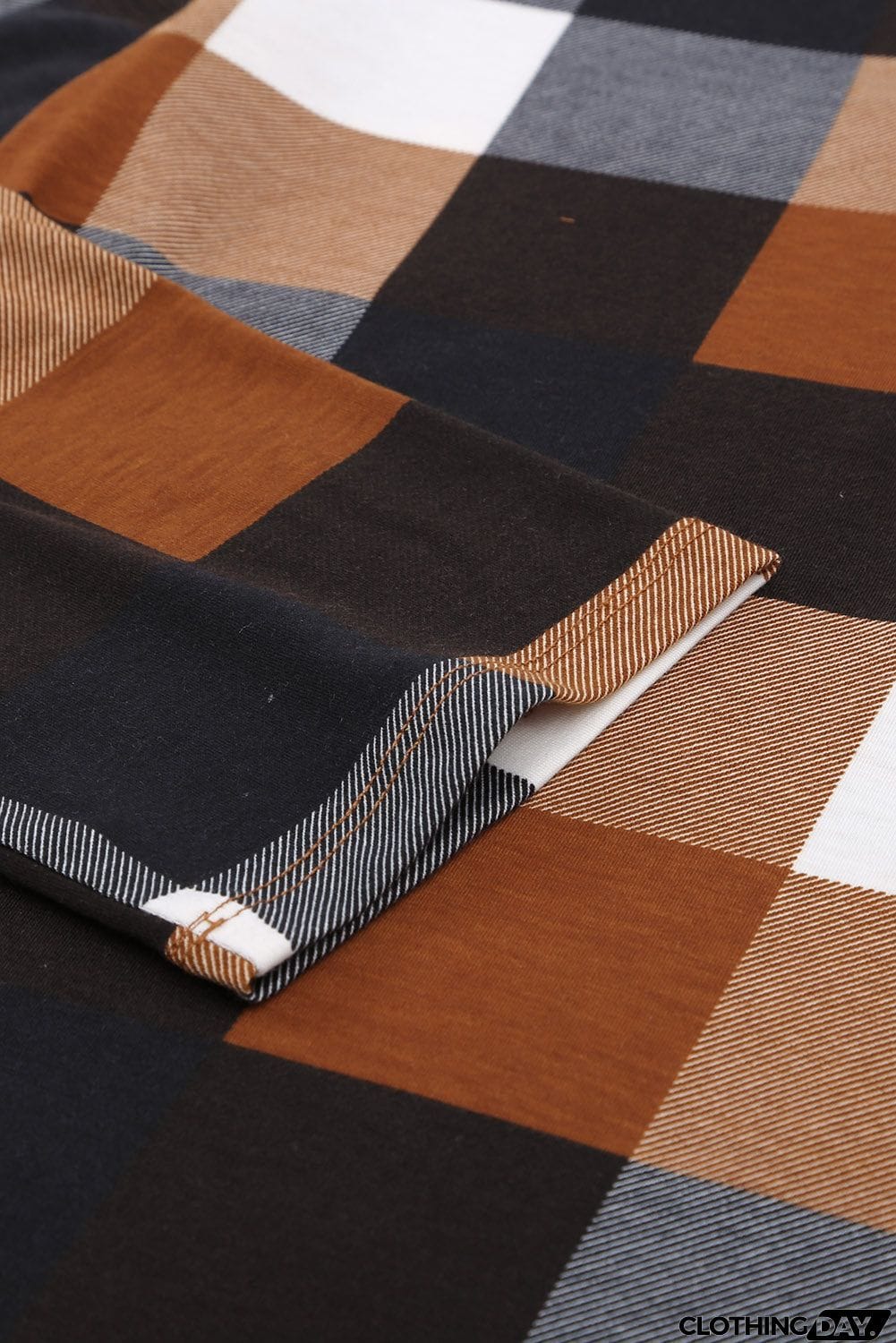 Contrast Plaid V Neck Long Sleeve Top