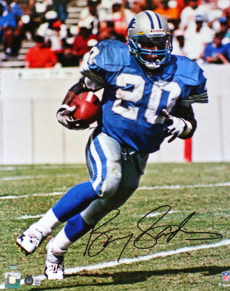 Barry Sanders Autographed Detroit Lions 16x20 FP Running Photo Poster painting-Beckett Hologram