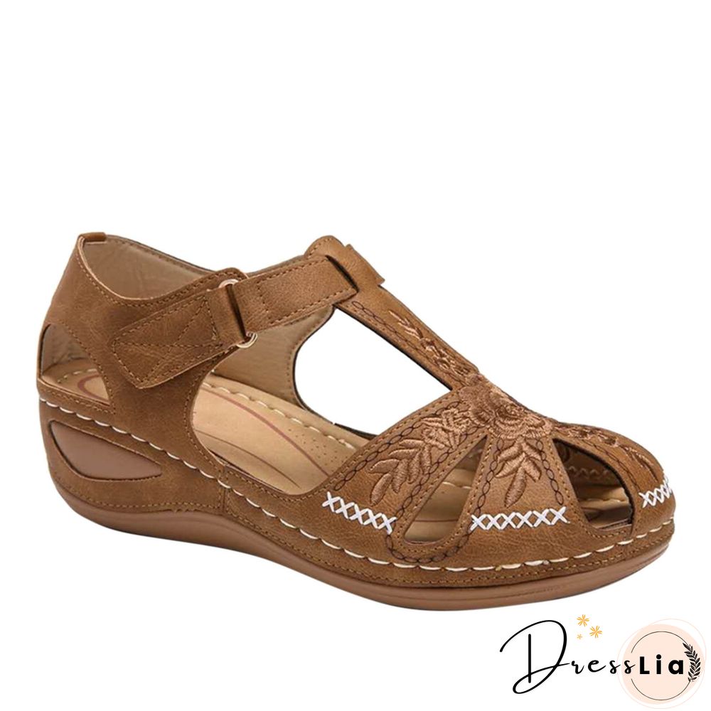 Embroidered Floral Womens Orthopedic Sandals Low Heel 1-3cm Comfy Mules Summer Flip Flops Slippers Flat Shoes