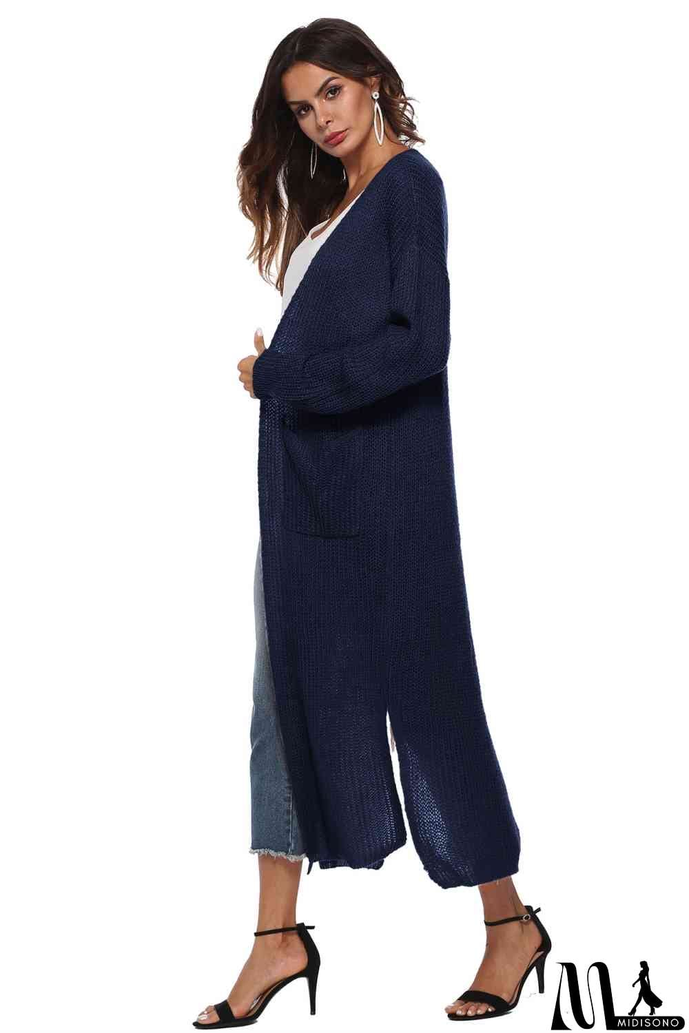 MidiSono - Long Sleeve Open Front Buttoned Cardigan