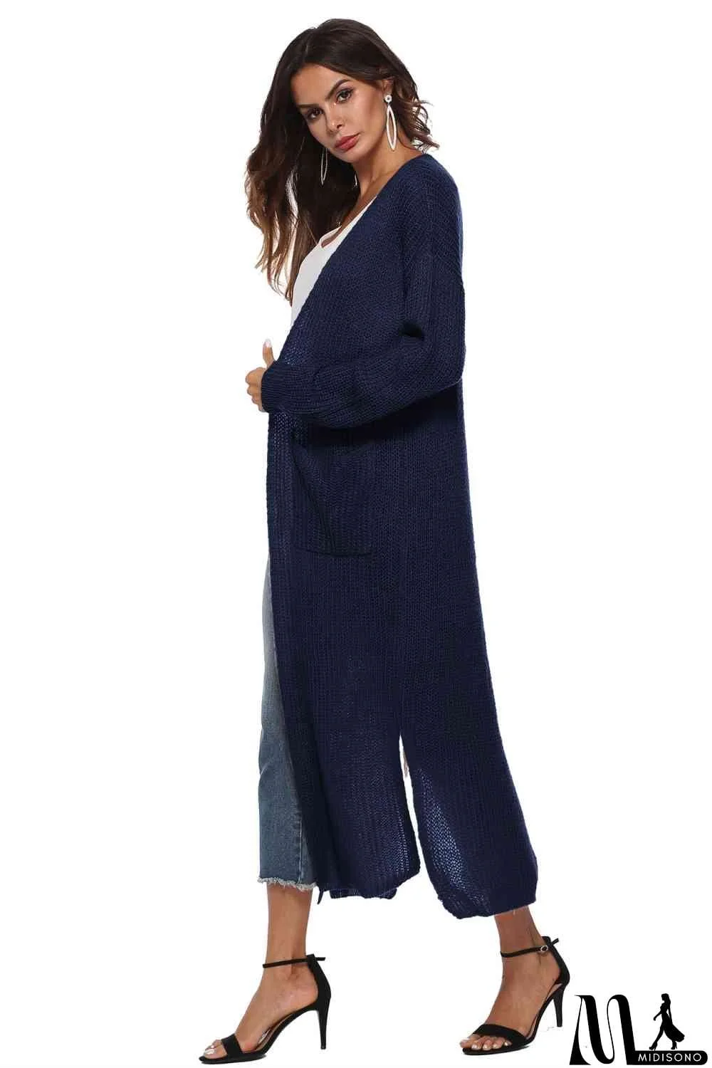 MidiSono - Long Sleeve Open Front Buttoned Cardigan