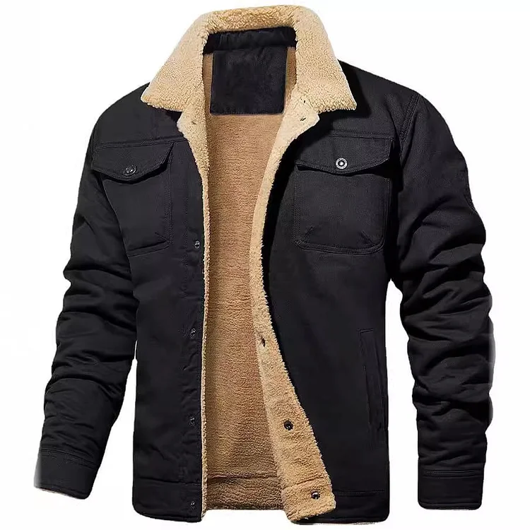 Men's Winter Jacket Lined Sherpa Jacket Warm Trucker Coat Multi Pocket