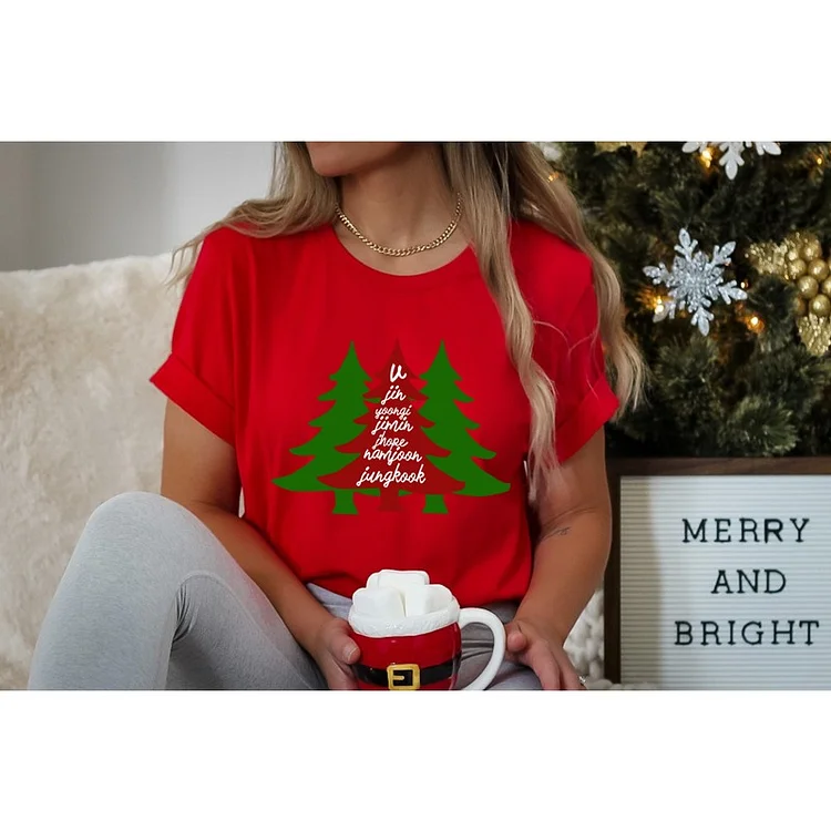 BTS Christmas Tree Graphic Logo T-Shirt
