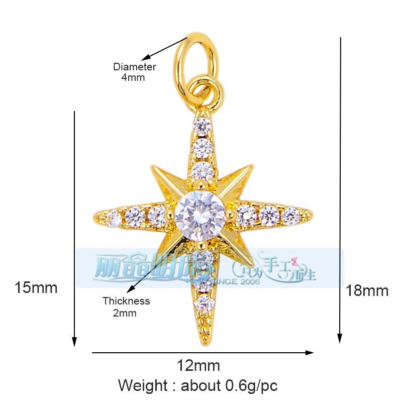 1 Piece 15 * 21mm 18 * 23mm 9*16mm Copper Zircon Sun Star Lightning Pendant Jewelry Accessories