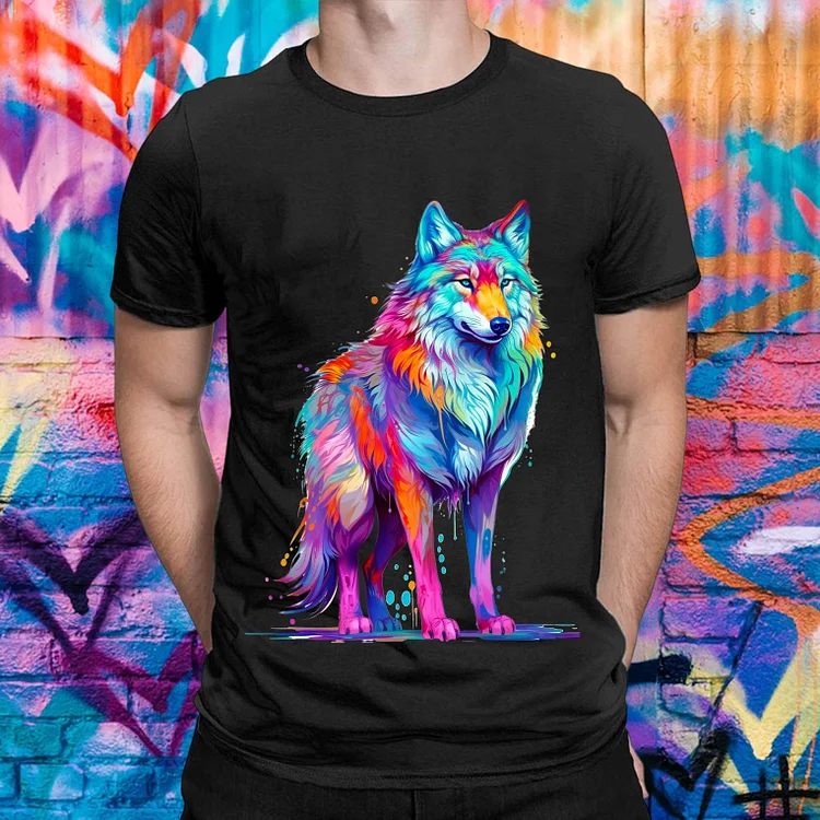 Painted Cool Wolf Casual Round Neck T-shirt -BSTC1369