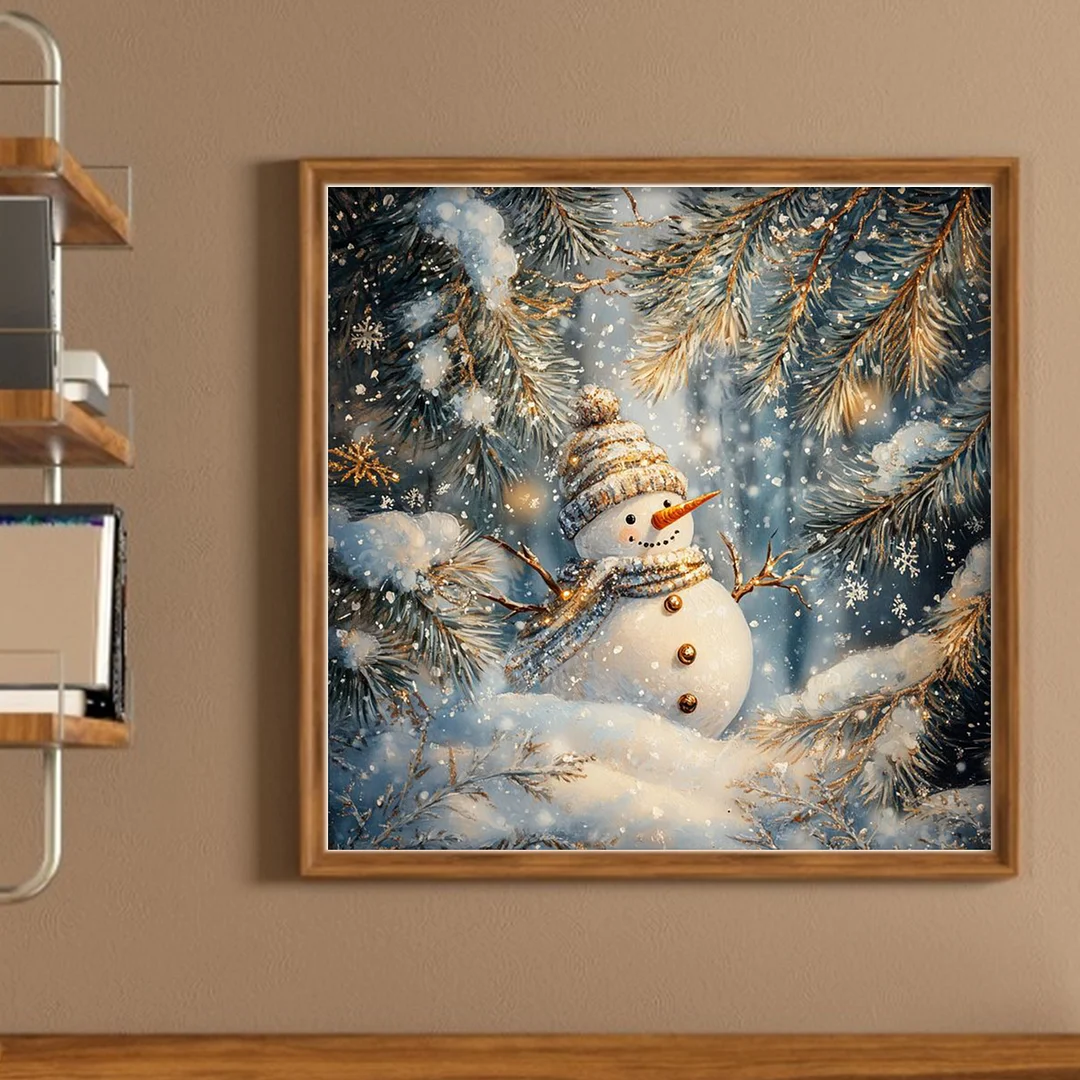 Xmas Gold Snowman Scenery Full 14CT 2 Strands DIY Counted Cross Stitch 40x40cm