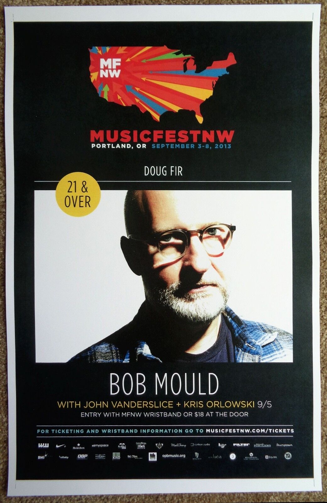 BOB MOULD 2013 Gig POSTER MFNW Portland Oregon Musicfest NW Concert HUSKER DU