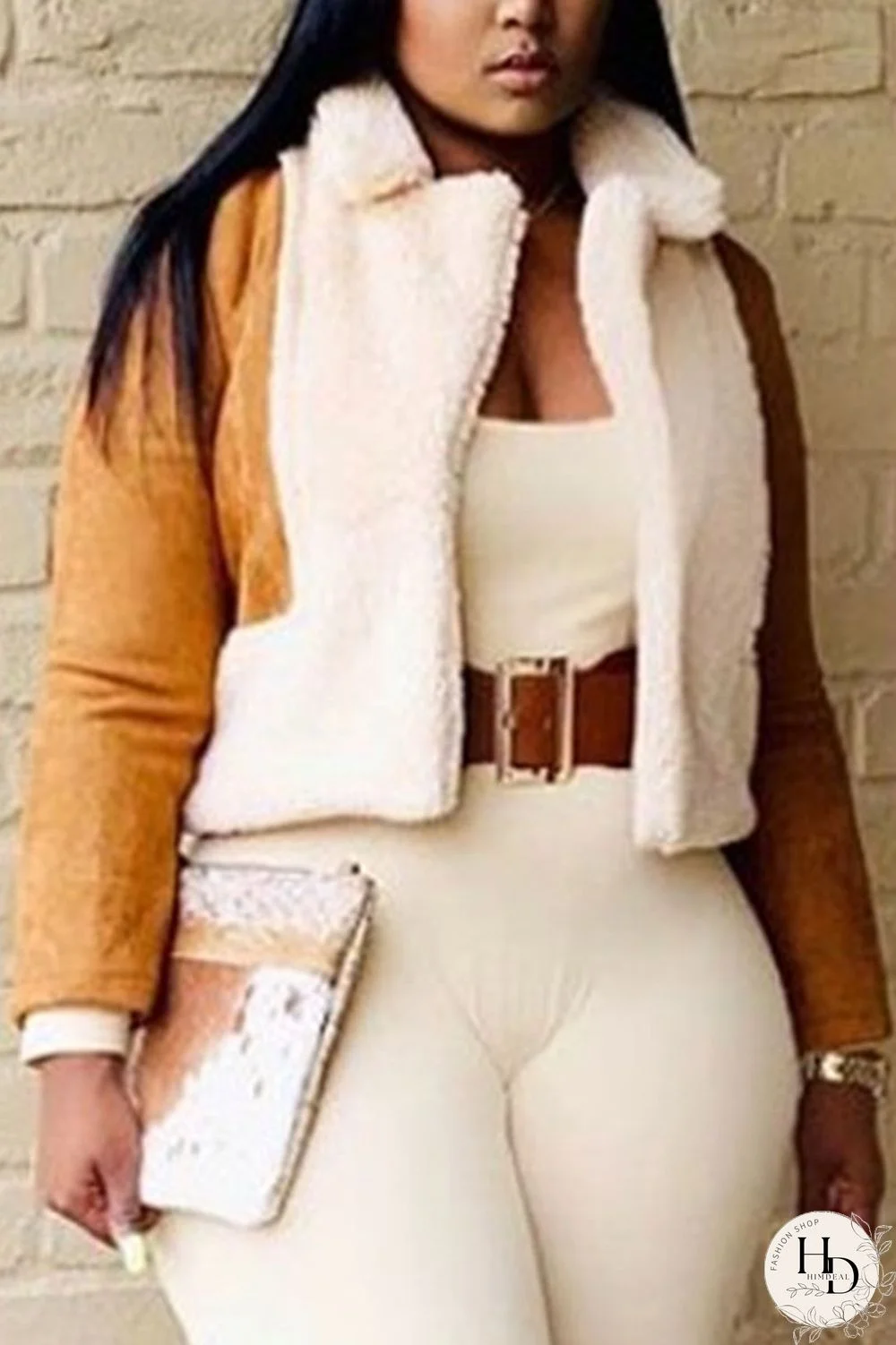 Black Celebrities Solid Patchwork Turndown Collar Outerwear