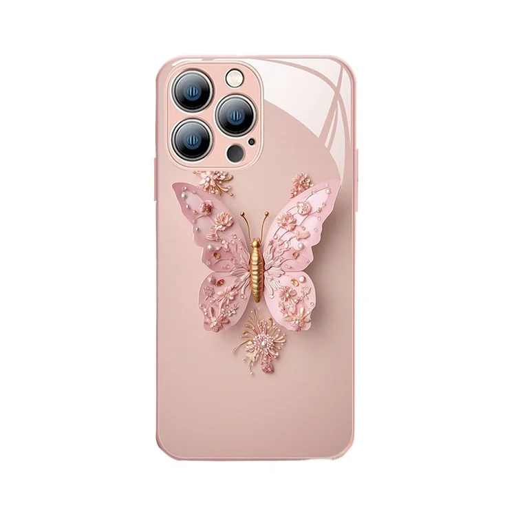 Flat 3D Butterfly Pattern Glass Cover Fairy Butterfly Glass Phone Case for IPhone 14 13 12 11 15 Pro Max X XS XR 7 8 Plus Cover