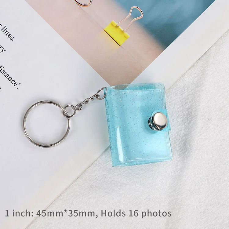JOURNALSAY 16 Sheets Cute Mini Keychain Photo Album 1/2 Inch Snap Button Pocket Folders Journal