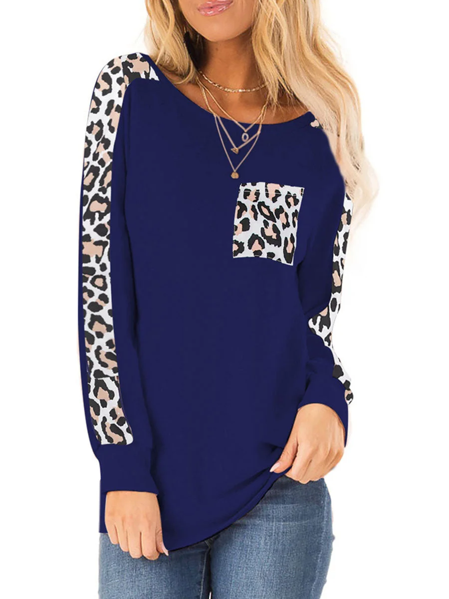 Leopard Pocket Long Sleeves T-shirt