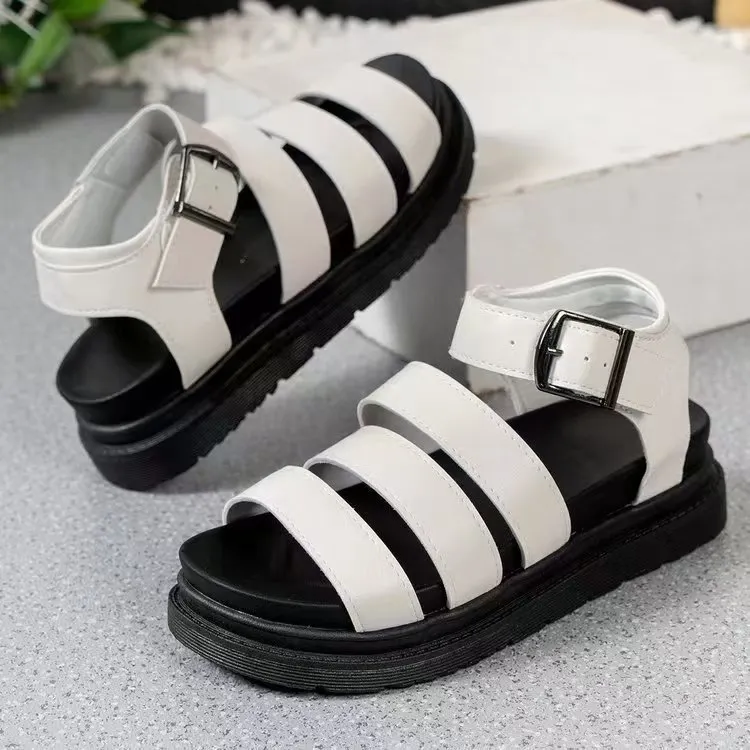 Breakj Breakj 2025 New Solid-Color Thick-Bottomed Belt Buckle Round Head Wearing Beach Sandals