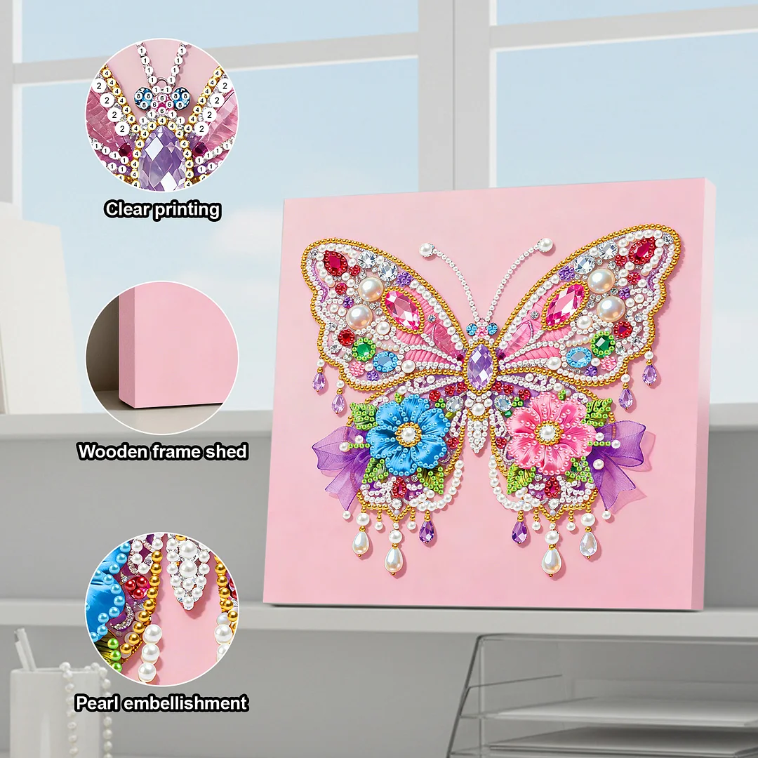 Flower Butterfly Art Diamond Painting Kit for Adults Home Decor 25x25cm With Frame