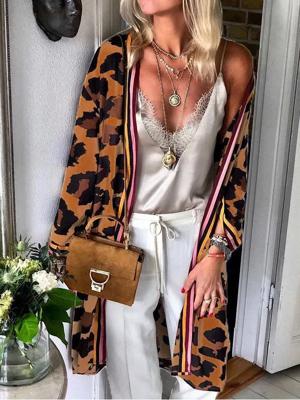 Cardigans Casual Leopard Print Long Sleeve Cardigan for Women