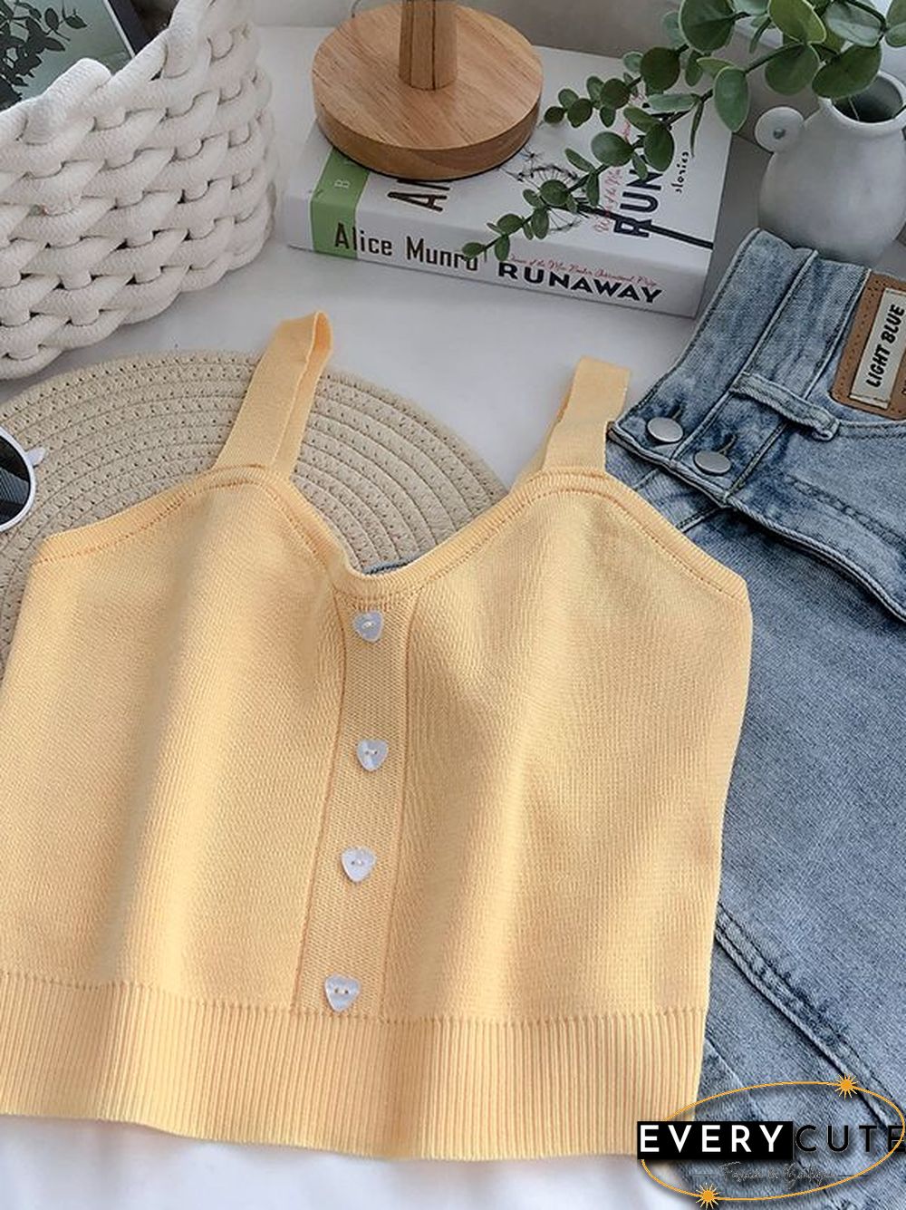 Heliar Tops Women Crop Tops Summer Plain Button Up Cute Knitted Tops Tank Tops For Women New Fashion