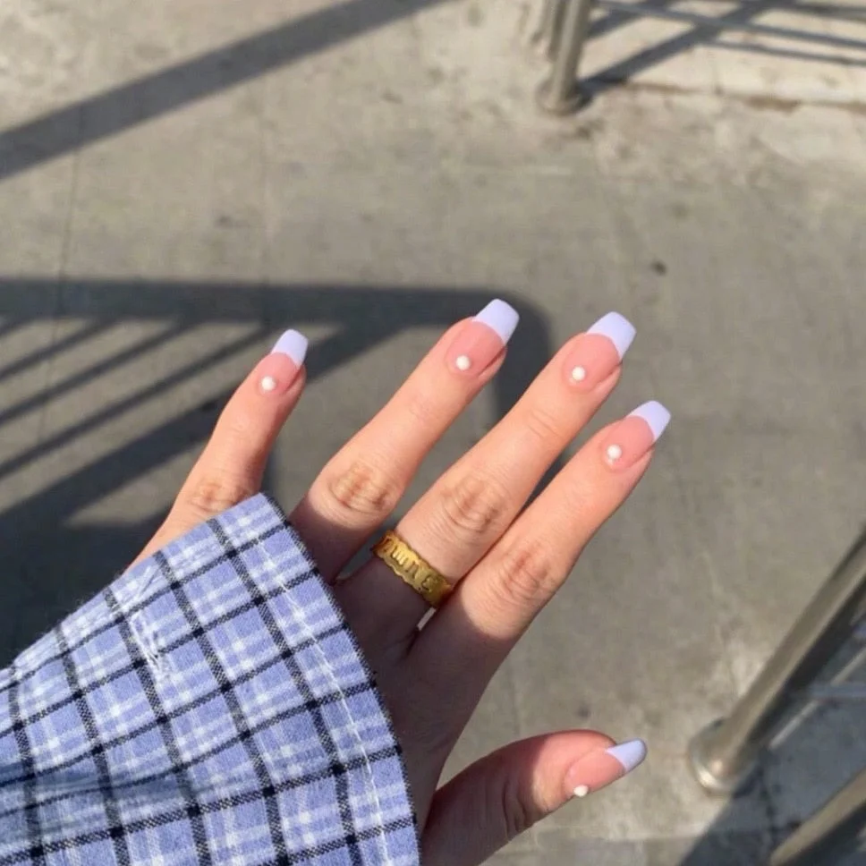 24pcs Purple Half French Pearl Fake Nails Full cover Fake Nails Glue DIY Manicure Nail Art Tools-Nail Inspo