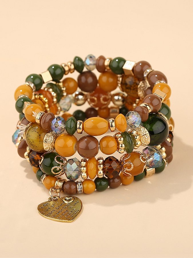 Women's Bohemian crystal peach heart Beaded multi-layer Bracelet