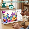 2027-2028 Two-Year Diamond Painting Calendar Kit, 13 Exquisite Multicolor Butterfly And Floral Illustrations, Large Size Desk Calendar, Mosaic Art Coil-Bound Desktop Planner