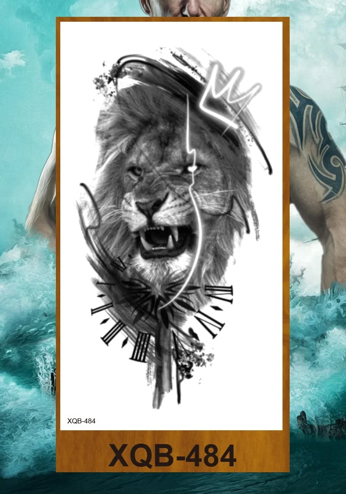 Temporary Tattoo Stickers Men Women Adult Girl Chest Flower Arm Leg Fake Tatoo Semi Permanent Tiger Wolf Beauty & Beast Body Art