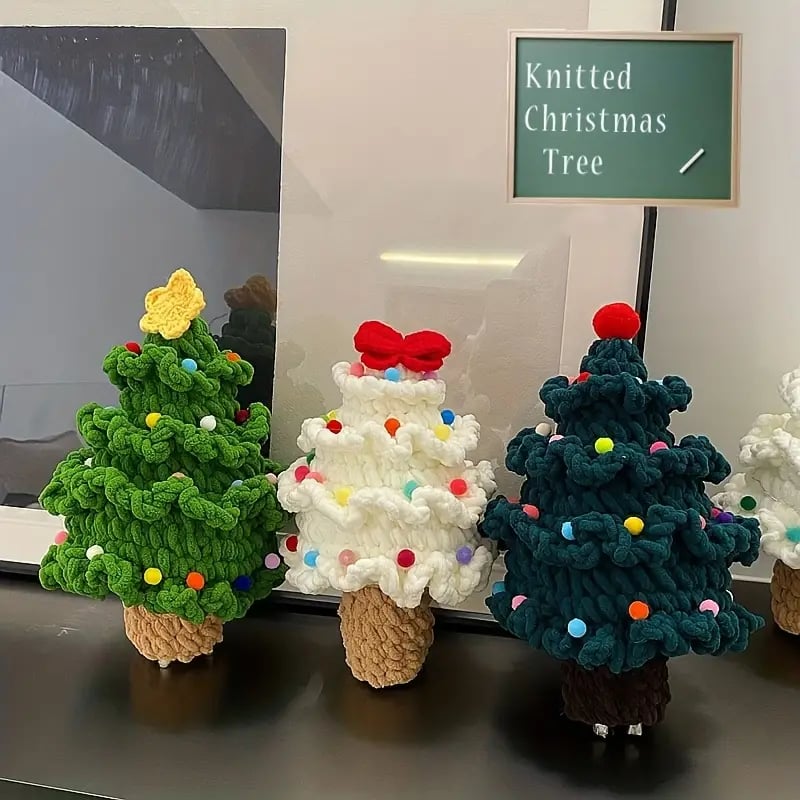 1pc creative christmas tree holiday decorations holiday gifts home decoration pure hand knitted christmas tree details 4