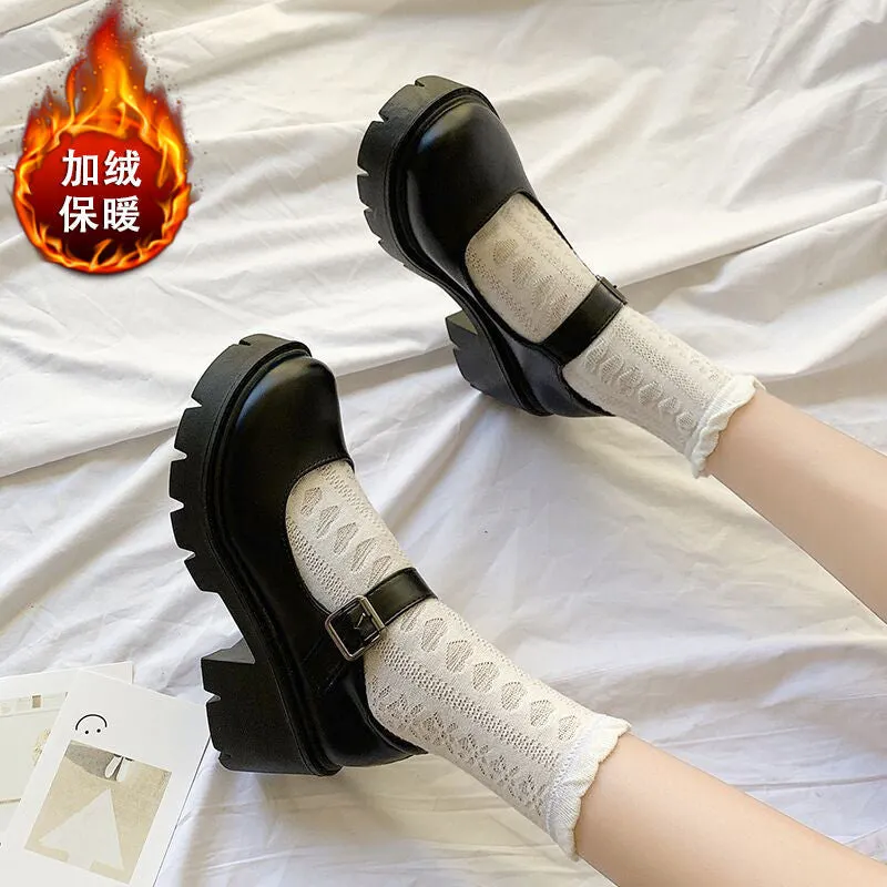 Lolita Shoes Japanese Girl Platform Black high heels fashion Round Toe Mary Jane Women Patent faux Leather Student Cosplay Shoes