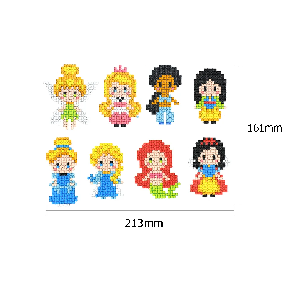 8pcs Diamond Painting Cartoon Princess Stickers Funny Toy Adhesive Decals
