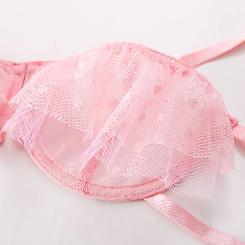 Billionm SexeLakas Pink Nightwear Sexy Transparent See Through Lace Underwear Lingerie Ruffles Heart Shape Intimate Sexual Clothing Sex