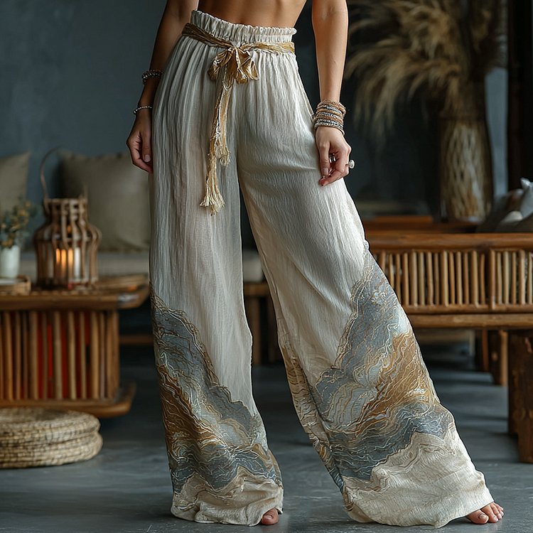 Utbros Classy Purple Lavender And Floral Embroidered Art Linen Pants