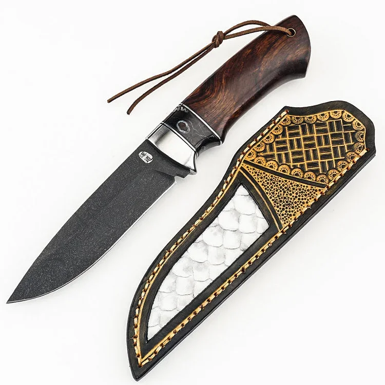 Brahma 3.86-INCH UZI Craft Steel Handmade Hunting Knife (Desert Ironwood + Mammoth Ivory) Handle