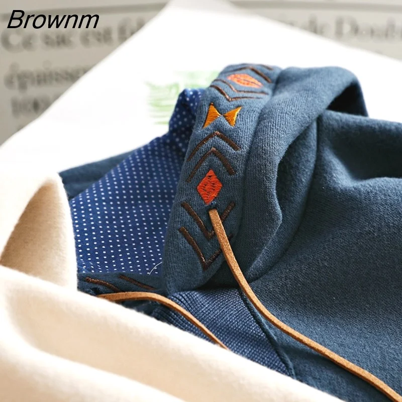 Brownm Hoodies Embroidery Women Sweatshirt Autumn Winter Long Sleeve Harajuku Pullovers Female Sudadera Mujer