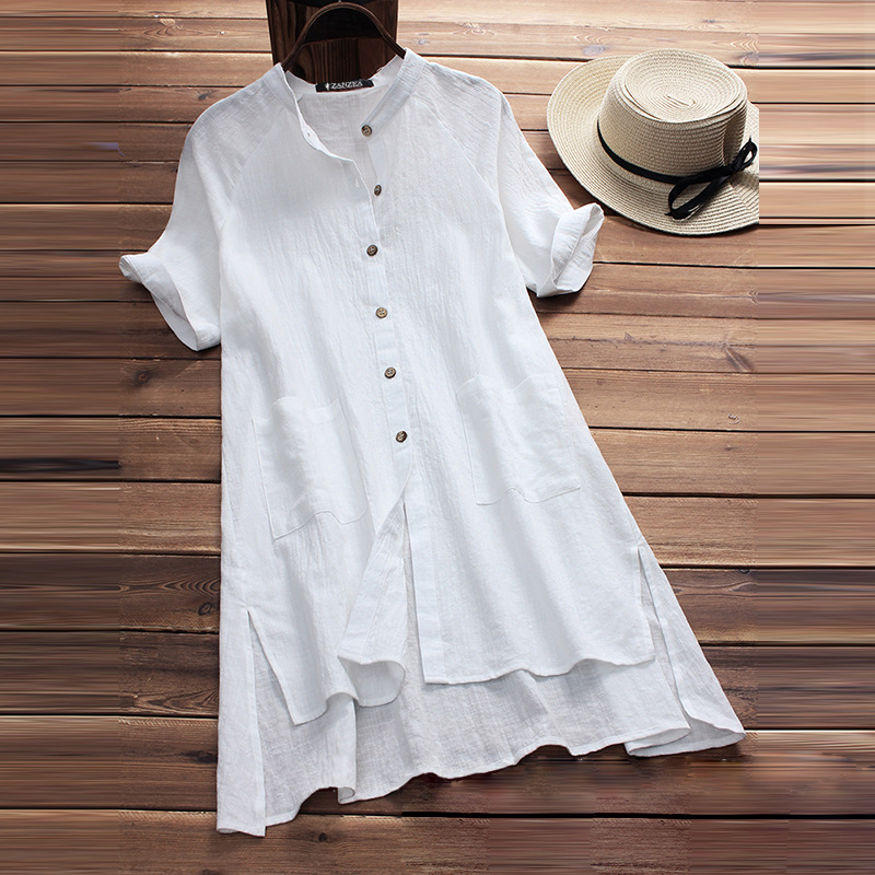 Hot V-neck Loose Short Sleeves Long Shirt
