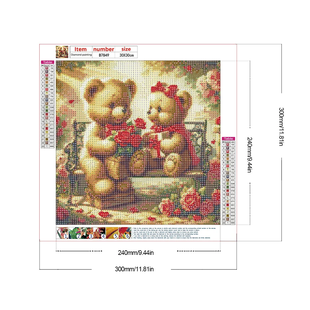 Diamond Painting - Full Round Drill - Rose Heart Bear(Canvas|30*30cm)
