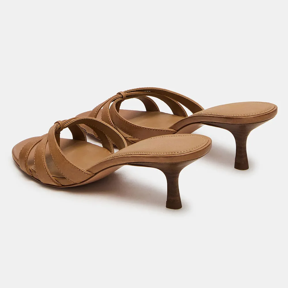 Brown Vegan Leather Open Toe Spool Heel Flip Flops for Women