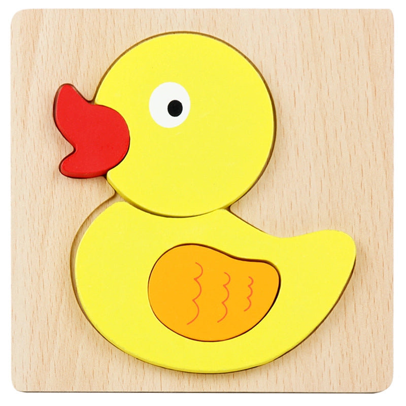 Kindergarten Children’s Enlightenment Early Education Cognition Cartoon Animal Cognition Hand-held Board Wooden Three-dimensional Puzzle Wooden Toys