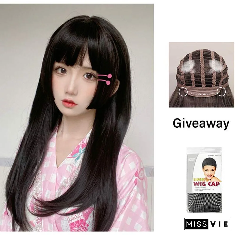 Princess Cut Wig Long Straight With Air Bangs