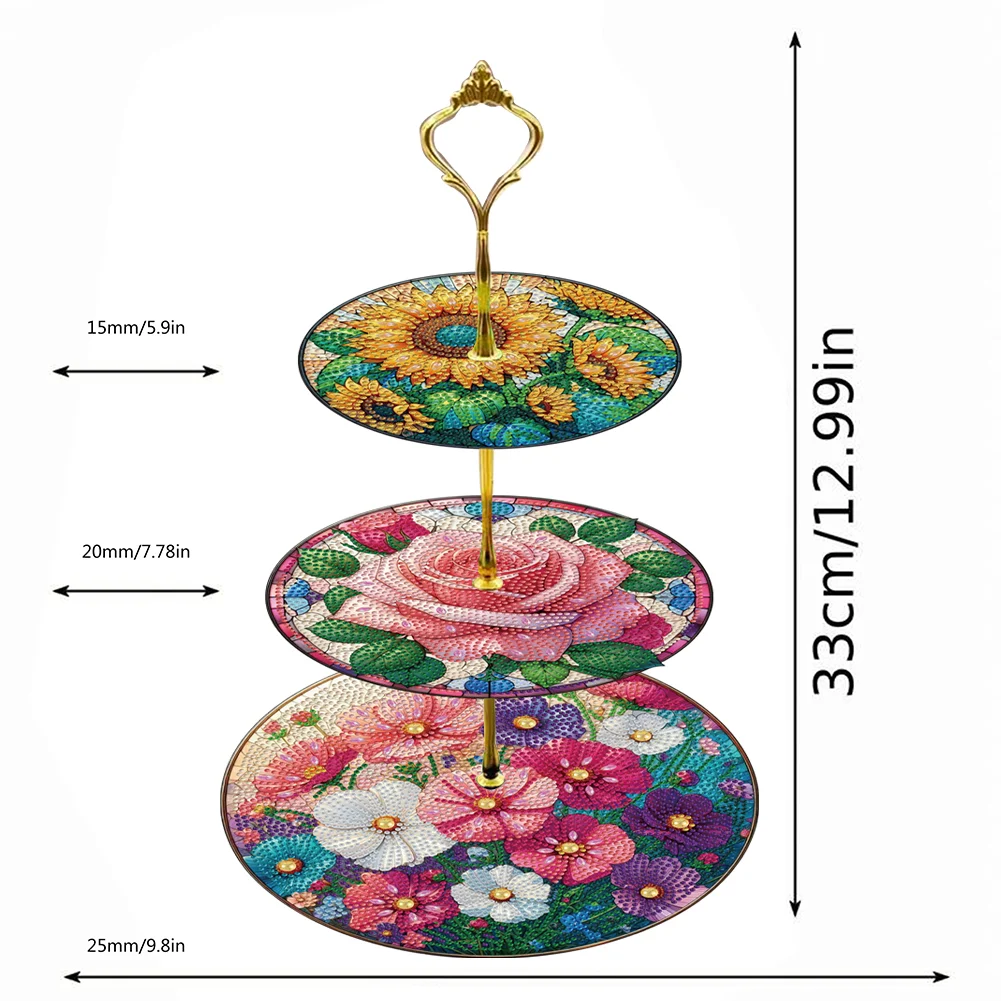 3 Tier Flower Round Diamond Painting Tray Food Plate for Adults Beginners